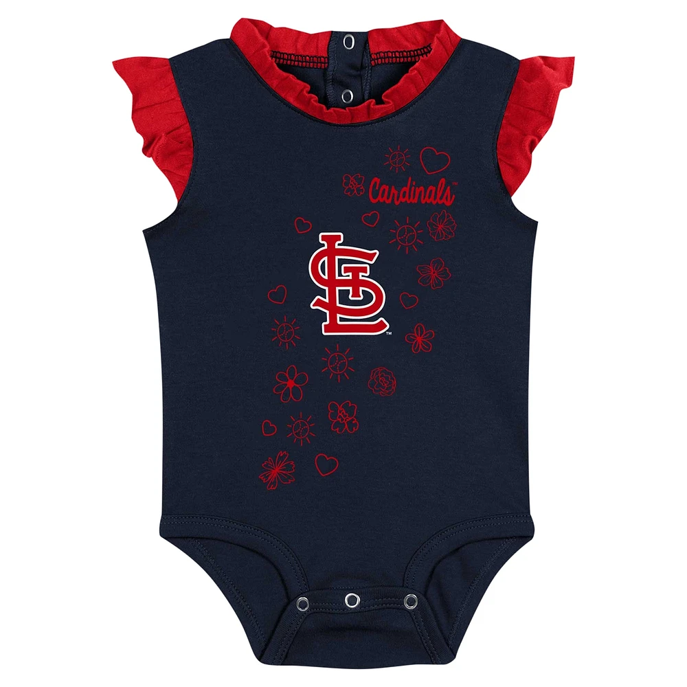 Ensemble body, bavoir et chaussons Happy Baseball Fanatics pour filles, nouveau-nés nourrissons, bleu marine, St. Louis Cardinals