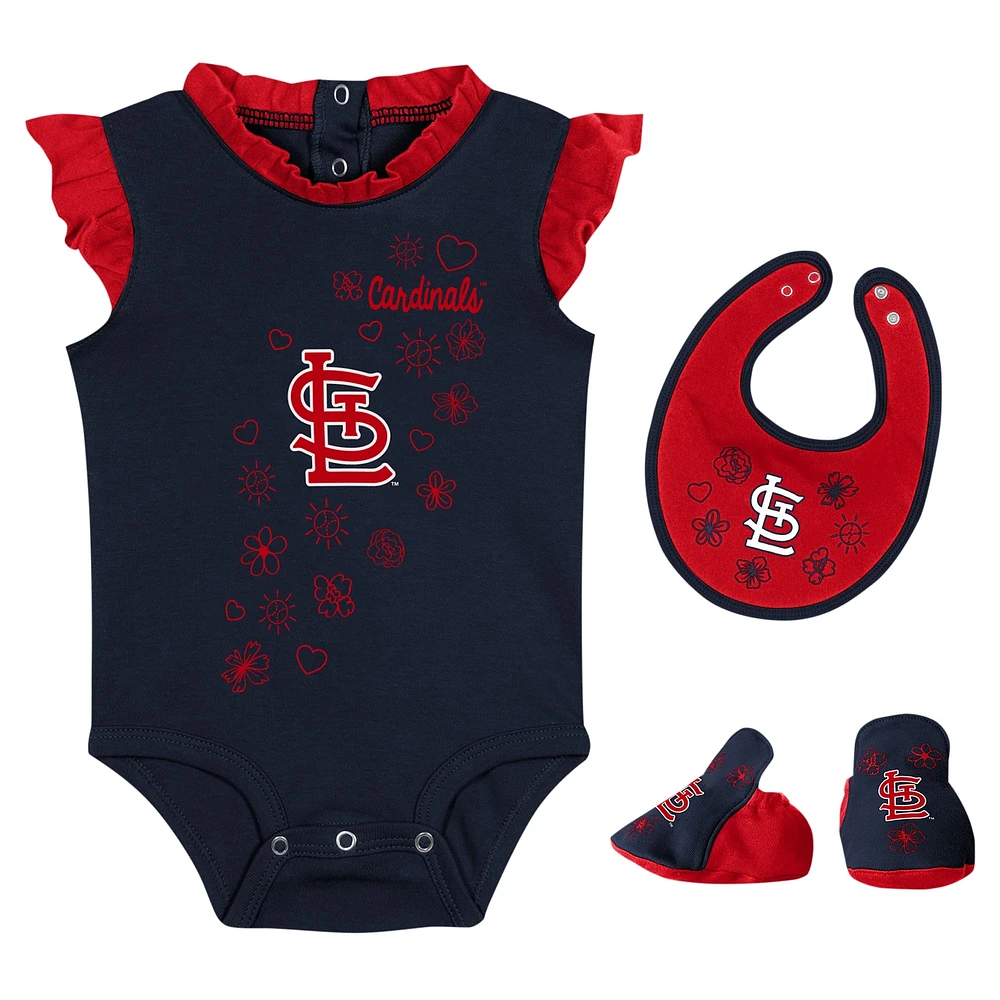 Girls Newborn & Infant Fanatics Navy St. Louis Cardinals Happy Baseball Bodysuit, Bib Bootie Set