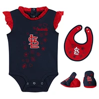 Ensemble body, bavoir et chaussons Happy Baseball Fanatics pour filles, nouveau-nés nourrissons, bleu marine, St. Louis Cardinals