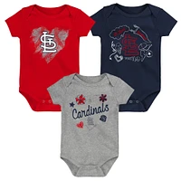 Ensemble de 3 bodys Batter Up pour filles, nouveau-né et nourrisson, rouge/bleu marine/gris chiné, St. Louis Cardinals