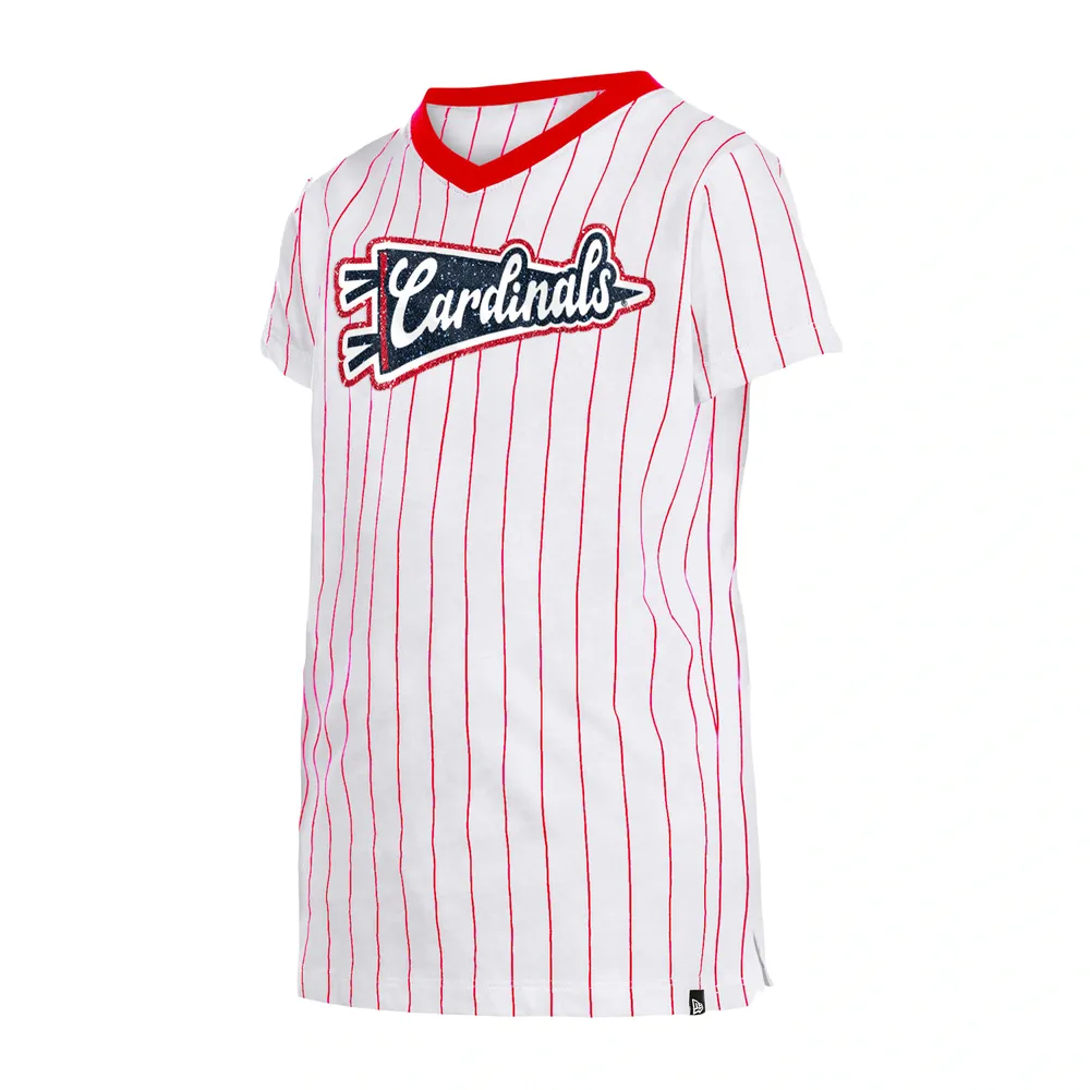 T-shirt à col en V fines rayures blanc St. Louis Cardinals New Era pour jeune fille