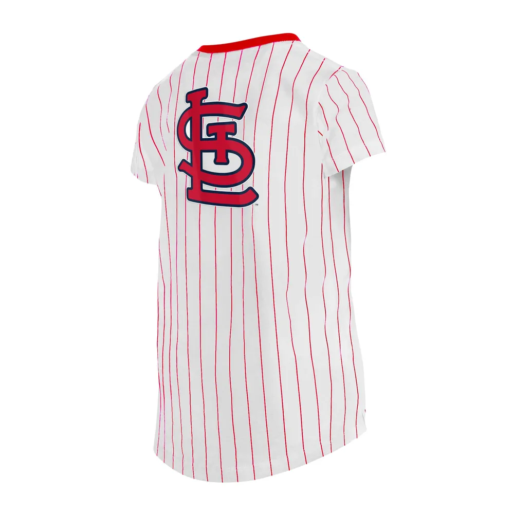 Girls Youth New Era White St. Louis Cardinals Pinstripe V-Neck T-Shirt