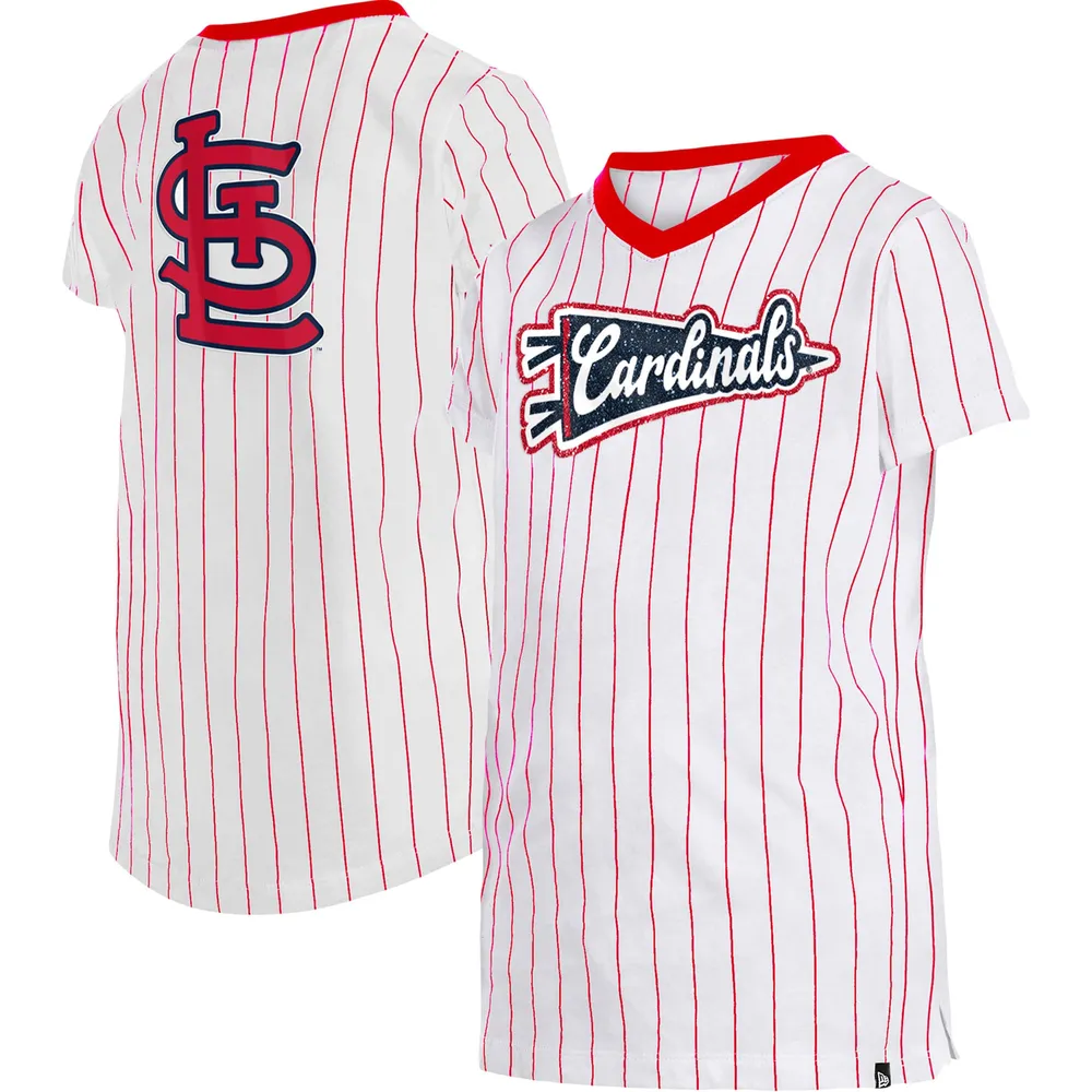 T-shirt à col en V fines rayures blanc St. Louis Cardinals New Era pour jeune fille