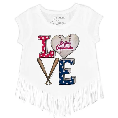 St. Louis Cardinals Tiny Turnip Girls Toddler Baseball Love Fringe T-Shirt  - Red