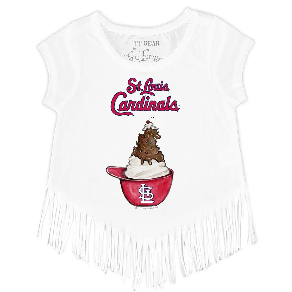 Women's Tiny Turnip White St. Louis Cardinals Sundae Helmet T-Shirt 