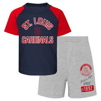 Ensemble t-shirt et short St. Louis Cardinals Ground Out Baller Raglan pour bébé bleu marine/gris chiné