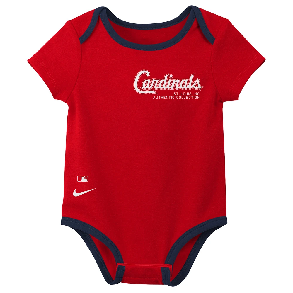 Infant Nike St. Louis Cardinals Authentic Collection Three-Pack Bodysuit Set