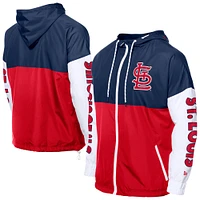 Coupe-vent à capuche entièrement zippé et color block New Era pour homme, rouge/bleu marine, des Cardinals de Saint-Louis