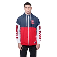 Coupe-vent à capuche entièrement zippé et color block New Era pour homme, rouge/bleu marine, des Cardinals de Saint-Louis