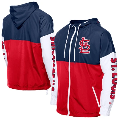 Coupe-vent à capuche entièrement zippé et color block New Era pour homme, rouge/bleu marine, des Cardinals de Saint-Louis