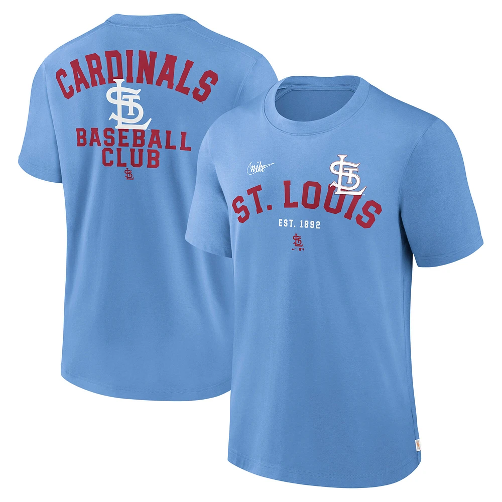 T-shirt Nike bleu clair pour homme avec slogan Rewind de la collection Cooperstown des Cardinals St. Louis