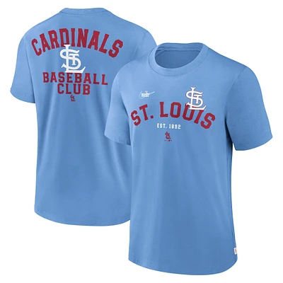 T-shirt Nike bleu clair pour homme avec slogan Rewind de la collection Cooperstown des Cardinals St. Louis