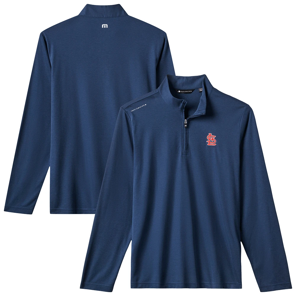 Men's TravisMathew  Navy St. Louis Cardinals Time to Tailgate Tri-Blend Quarter-Zip Pullover