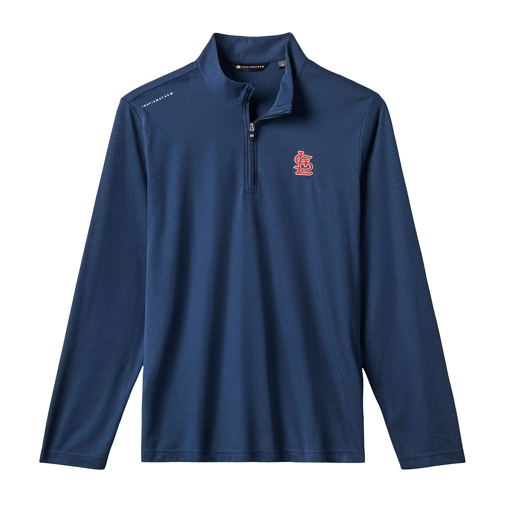 Men's TravisMathew  Navy St. Louis Cardinals Time to Tailgate Tri-Blend Quarter-Zip Pullover