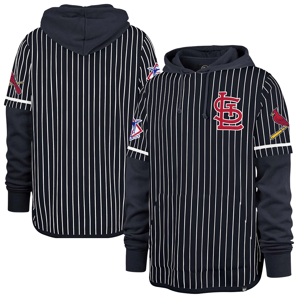 Men's '47 Navy St. Louis Cardinals Pinstripe Double Header Pullover Hoodie