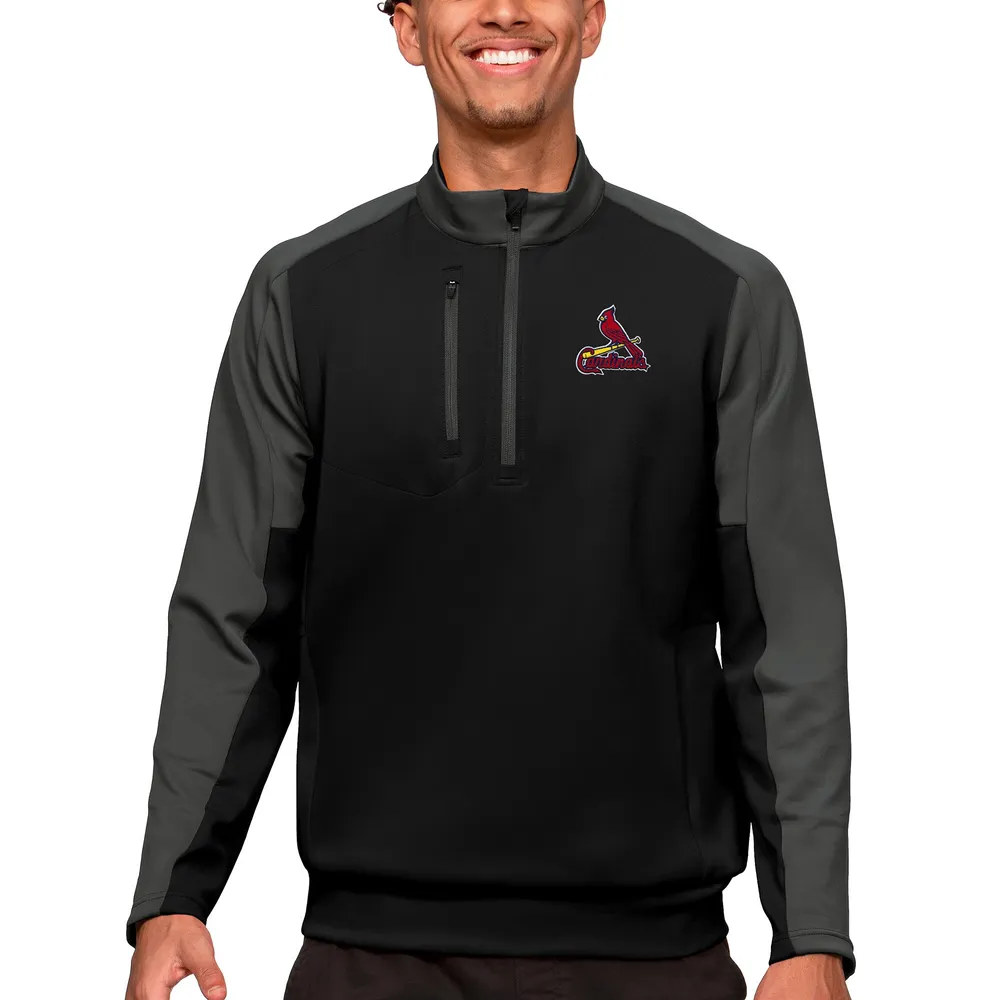 Antigua St. Louis Cardinals Heathered Black Reward Pullover Sweatshirt