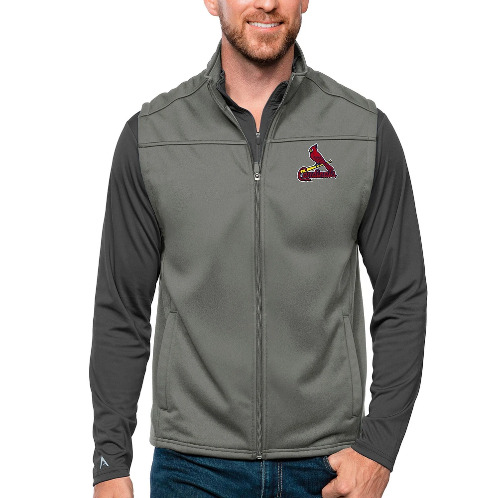 Men's Antigua Steel St. Louis Cardinals Links Full-Zip Golf Vest