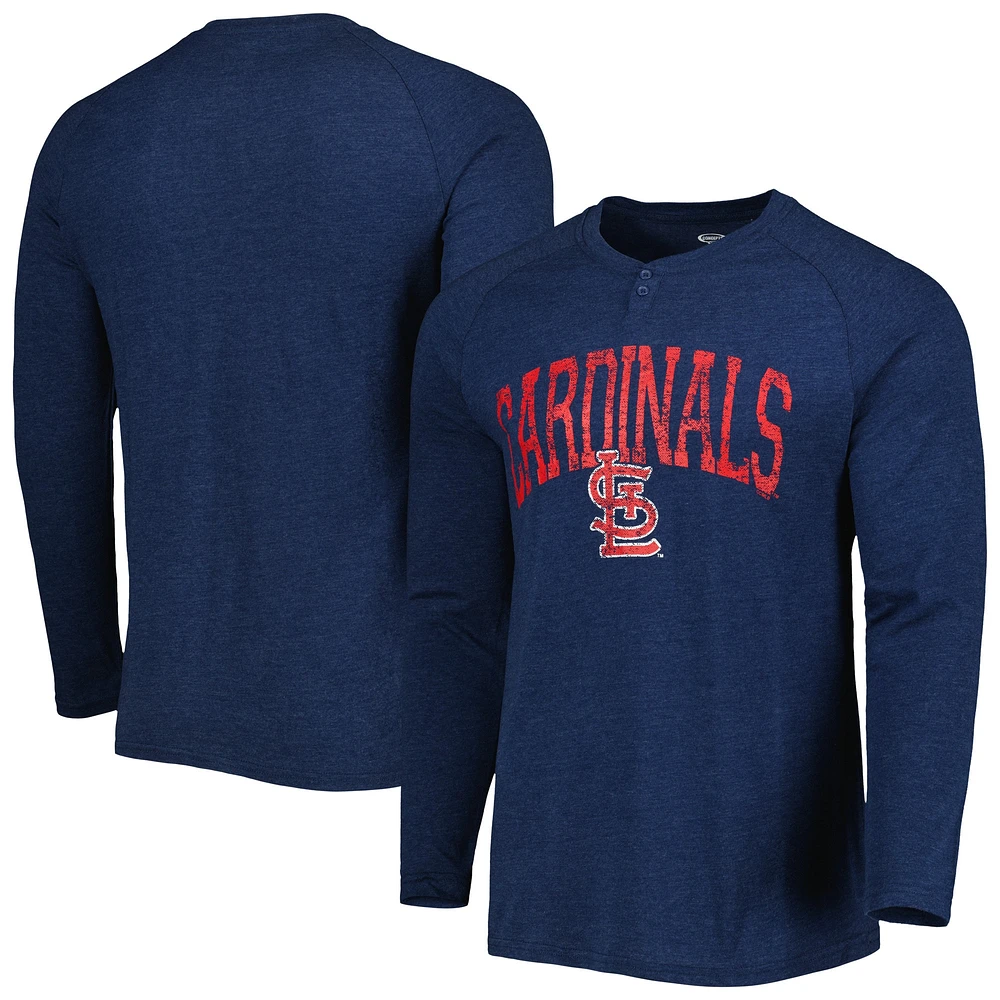 T-shirt Henley à manches longues et raglan pour homme Concepts Sport Heather Navy St. Louis Cardinals Inertia