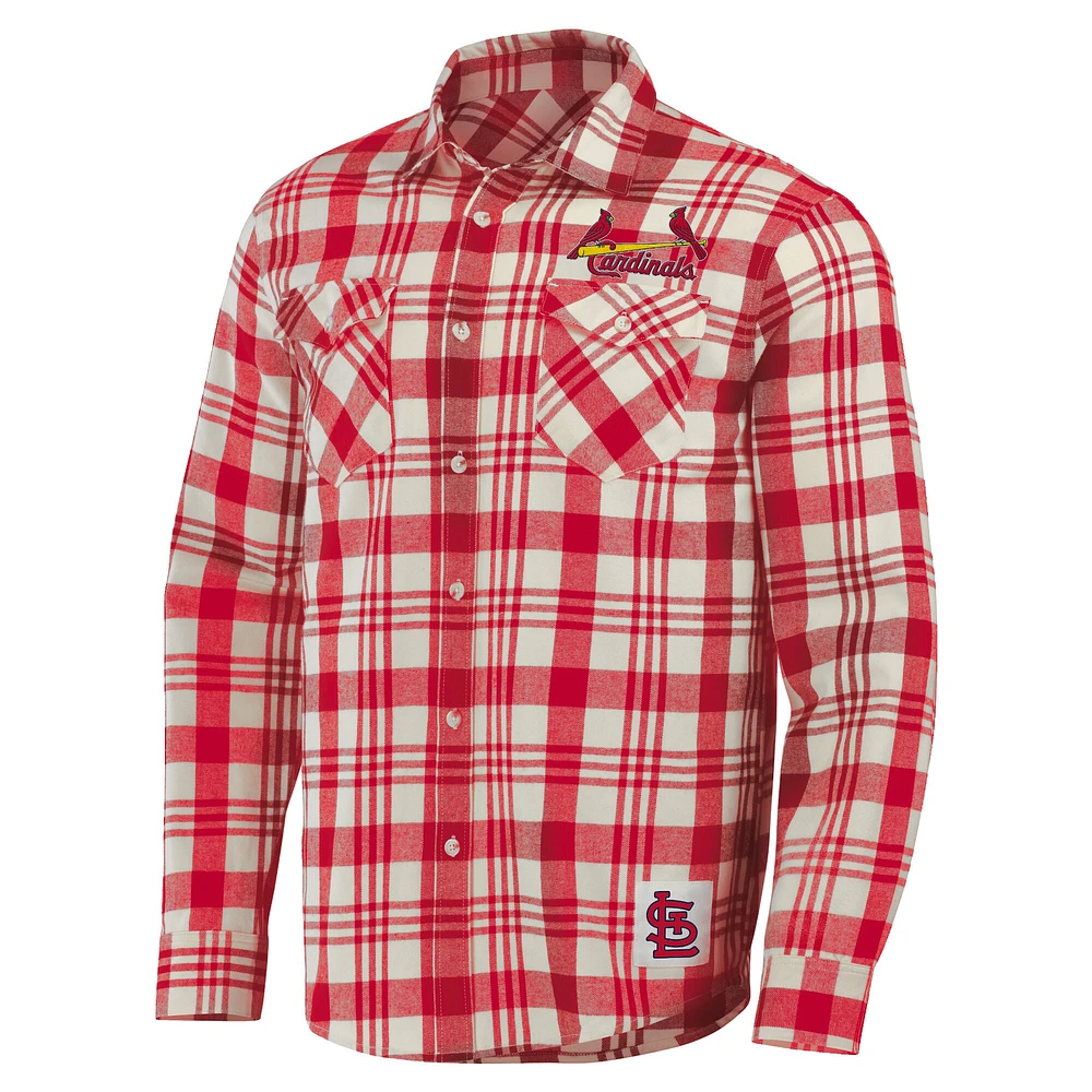 Collection Darius Rucker pour hommes par Fanatics Chemise boutonnée en flanelle à carreaux rouge St. Louis Cardinals