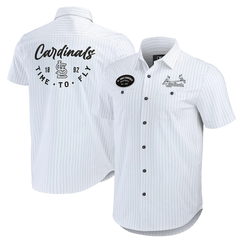 Men's Darius Rucker Collection by Fanatics White St. Louis Cardinals Pin Stripe Short Sleeve Button-Up Shirt