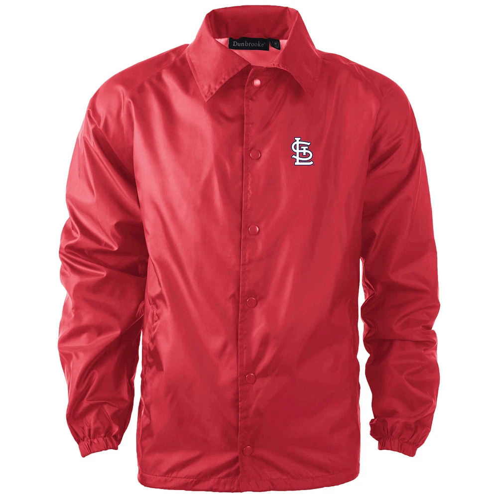 Veste coupe-vent raglan à bouton-pression pour hommes Dunbrooke Red St. Louis Cardinals Coach's