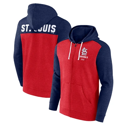 Sweat à capuche entièrement zippé Fanatics pour hommes rouge chiné/bleu marine chiné St. Louis Cardinals Blown Away