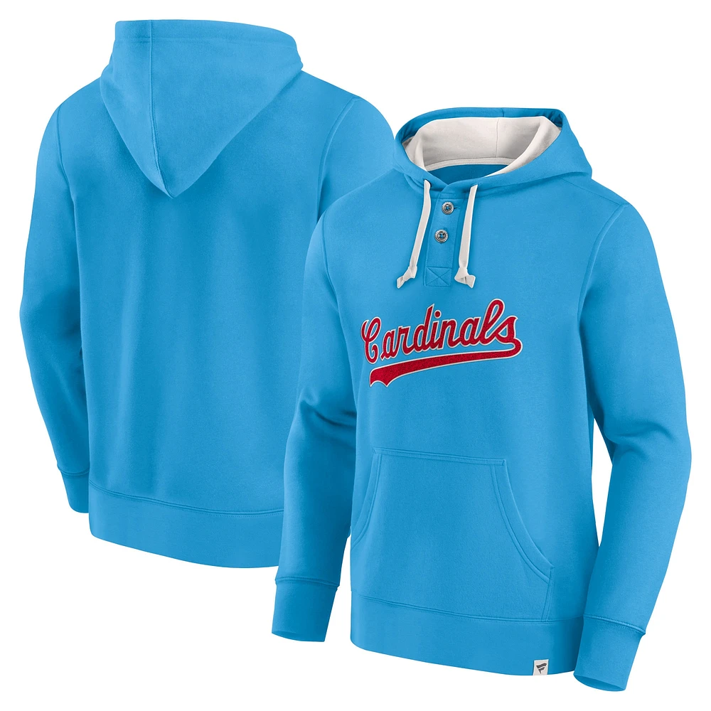 Men's Fanatics Light Blue St. Louis Cardinals Plan for Adversity Henley Fleece Pullover Hoodie