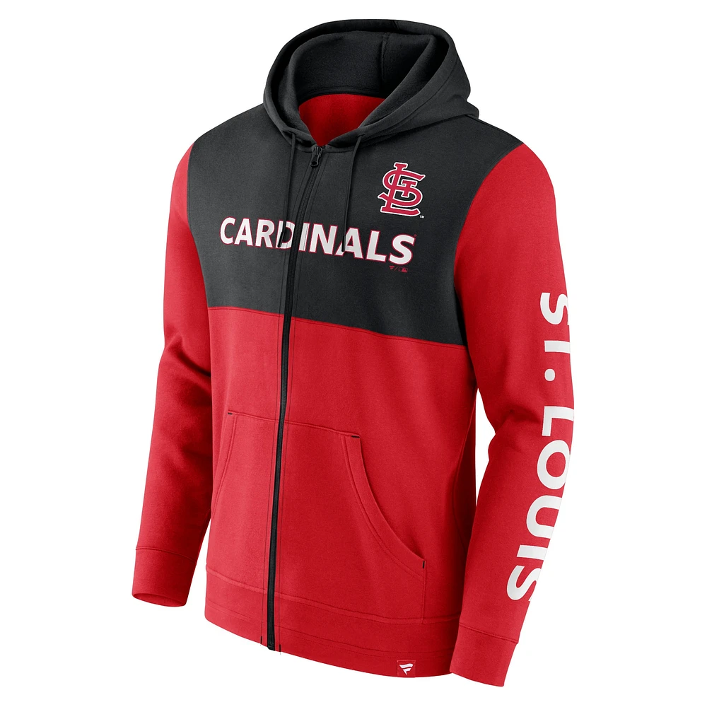 Sweat à capuche entièrement zippé Fanatics pour hommes rouge/noir St. Louis Cardinals Ace