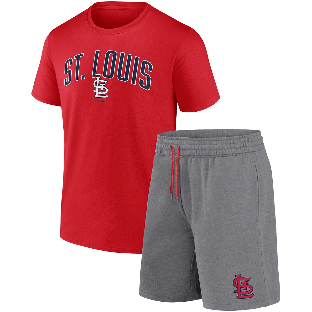 Ensemble combiné t-shirt et short Fanatics pour hommes rouge/gris chiné St. Louis Cardinals Arch