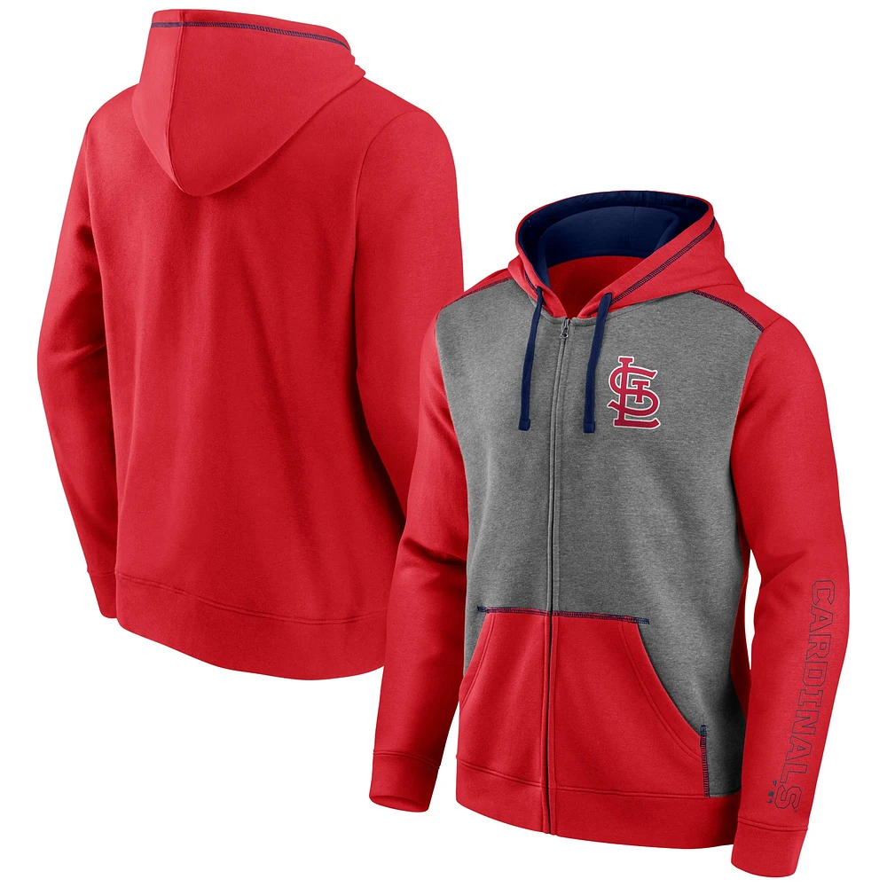 Sweat à capuche entièrement zippé pour hommes Fanatics rouge/gris chiné St. Louis Cardinals Expansion Team