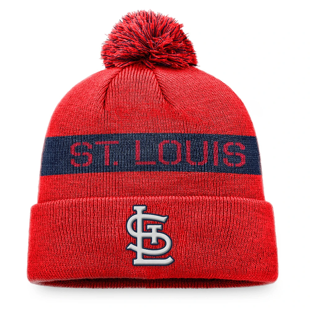 Bonnet en tricot à revers avec logo de la Ligue des Cardinals de St. Louis Fanatics rouge/marine pour hommes avec pompon