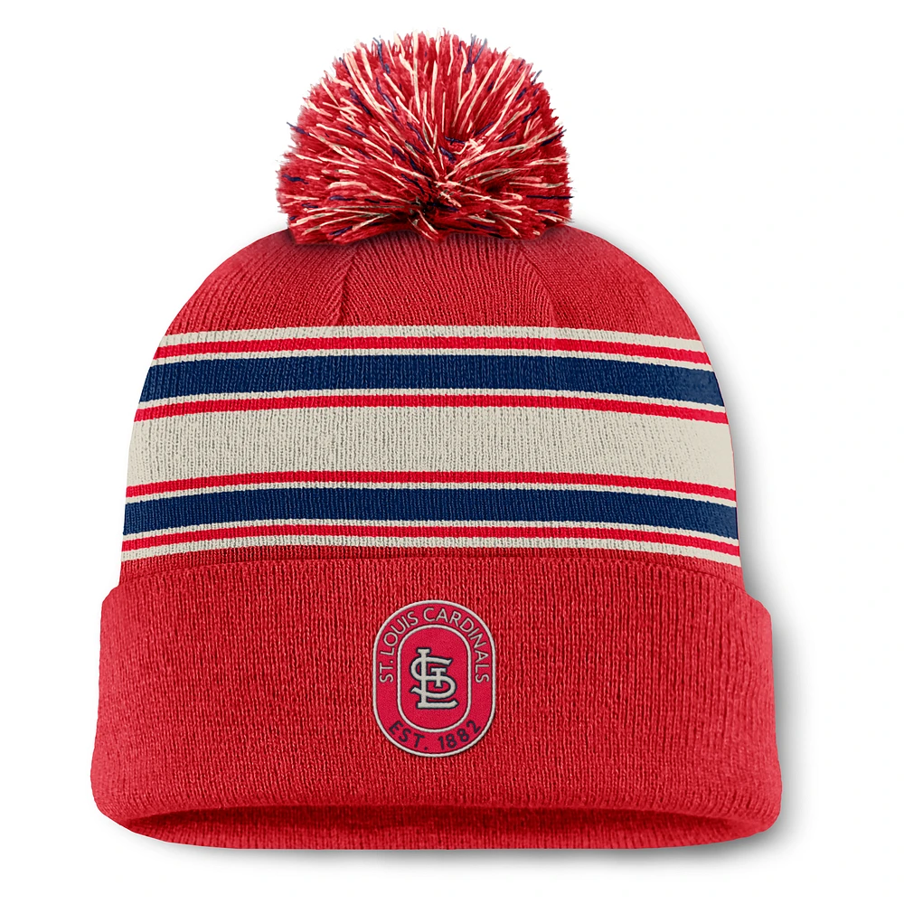 Bonnet en tricot à revers avec pompon et patch Fundamental des Cardinals de St. Louis pour hommes Fanatics Red