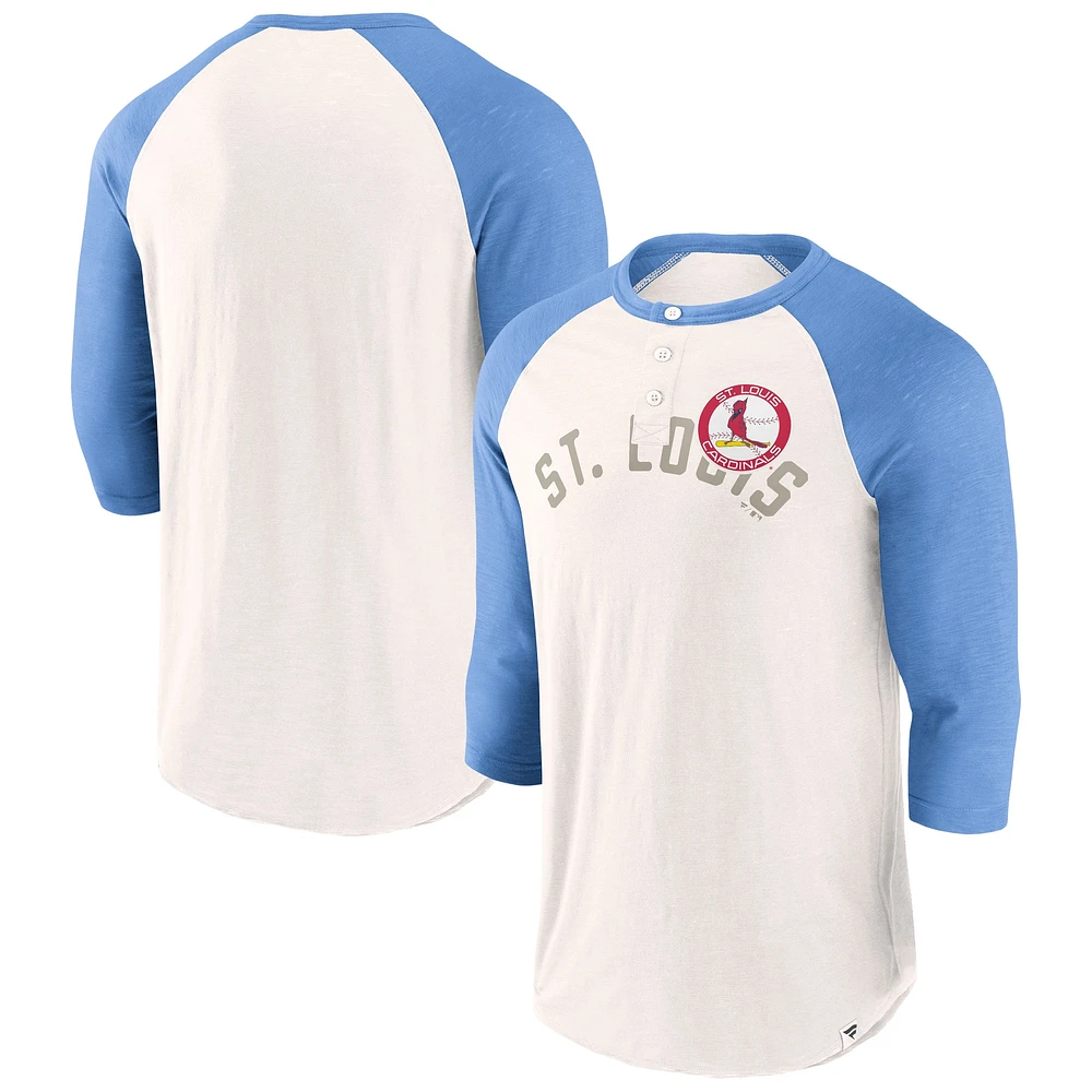 T-shirt Fanatics pour hommes blanc/bleu clair St. Louis Cardinals Backdoor Slider Raglan à manches 3/4