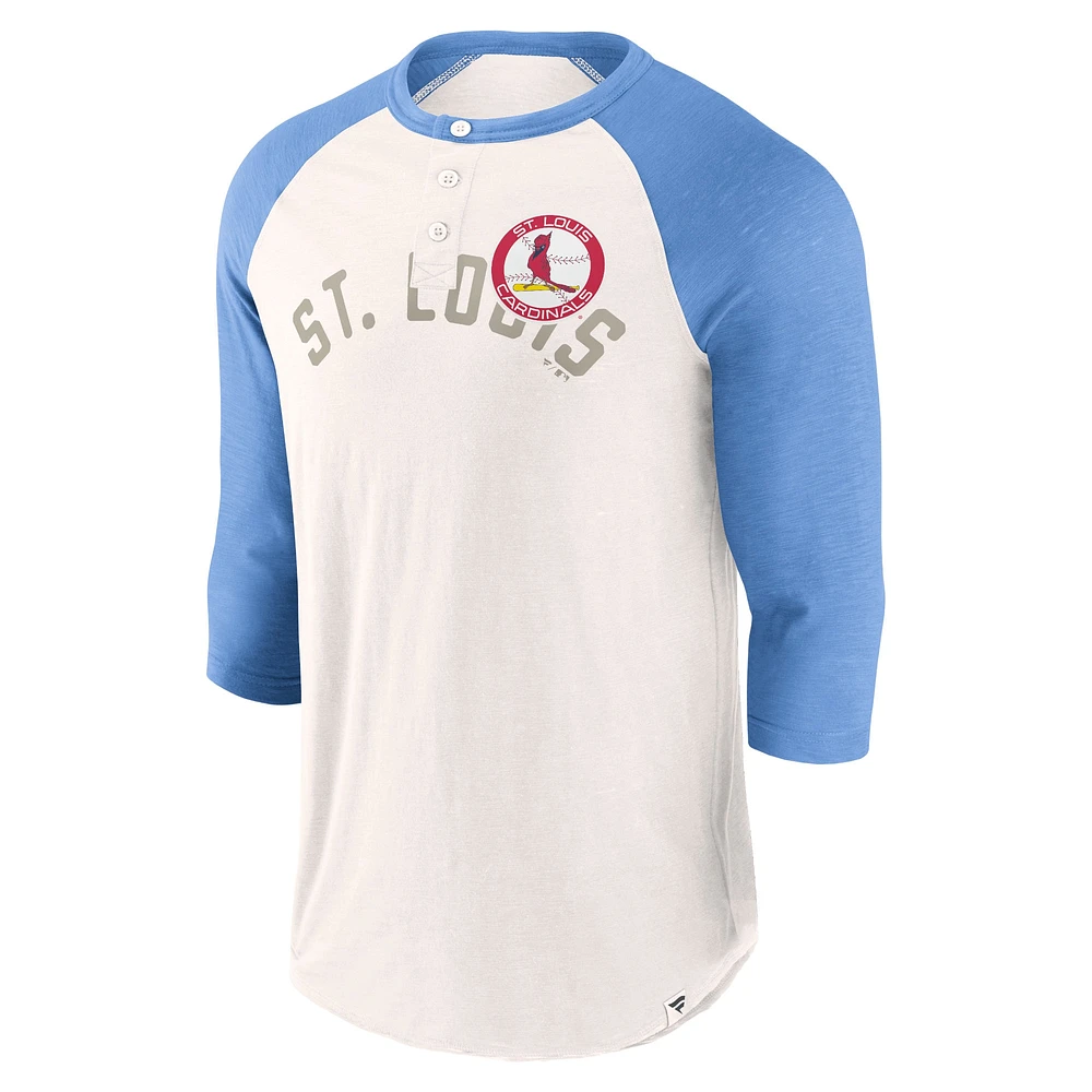 T-shirt Fanatics pour hommes blanc/bleu clair St. Louis Cardinals Backdoor Slider Raglan à manches 3/4