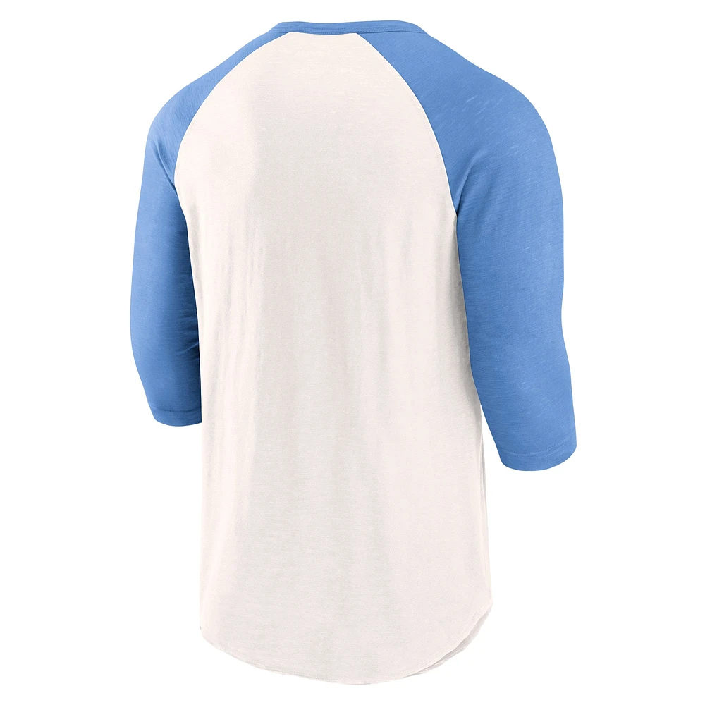 T-shirt Fanatics pour hommes blanc/bleu clair St. Louis Cardinals Backdoor Slider Raglan à manches 3/4