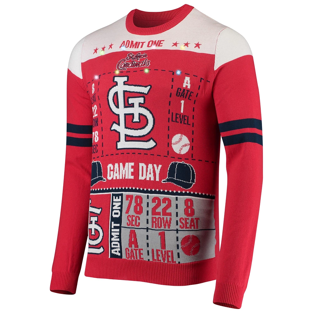 FOCO Red St. Louis Cardinals Ticket Light-Up Ugly Sweater pour homme