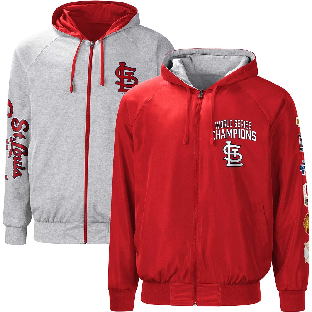 Veste à capuche raglan réversible pour homme G-III Sports by Carl Banks rouge/gris chiné St. Louis Cardinals Southpaw