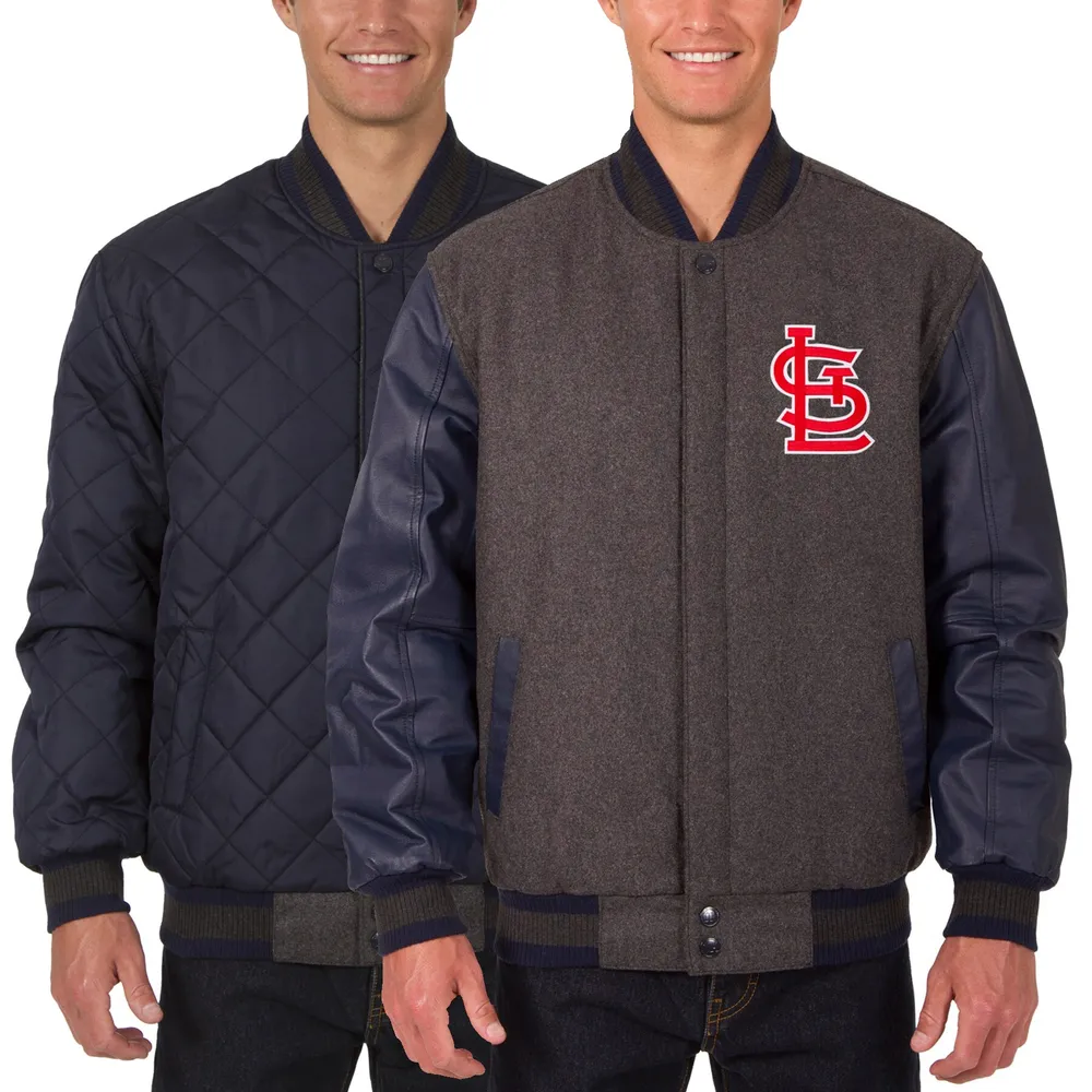 Lids St. Louis Cardinals JH Design Wool Leather Reversible Full-Snap Jacket  - Charcoal/Navy