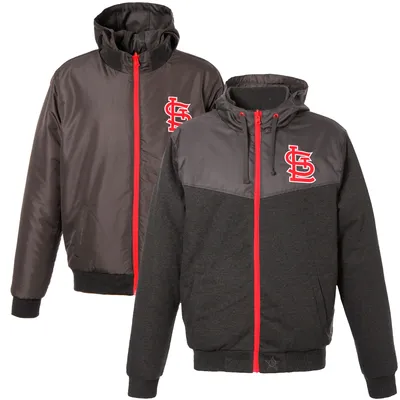 St. Louis Cardinals JH Design Embroidered Logo Reversible Fleece Full-Zip Hooded Jacket - Charcoal