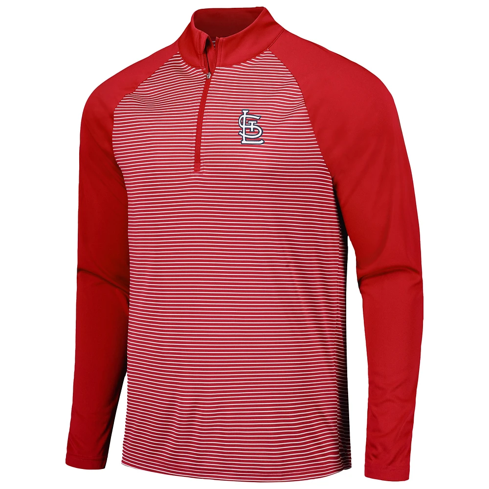 Men's Levelwear Red St. Louis Cardinals Charter Striped Raglan Quarter-Zip Top