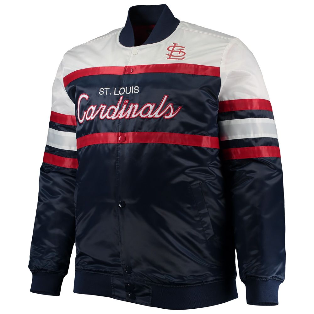 Men's Mitchell & Ness Navy/Red St. Louis Cardinals Big Tall Coaches Satin Full-Snap Jacket