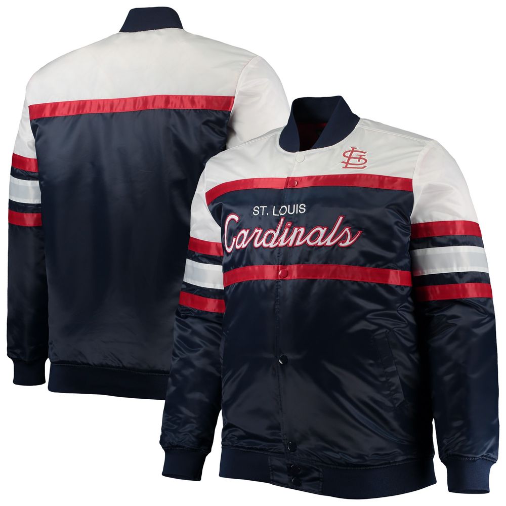 Men's Mitchell & Ness Navy/Red St. Louis Cardinals Big Tall Coaches Satin Full-Snap Jacket