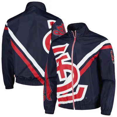 Men's Mitchell & Ness Navy St. Louis Cardinals Exploded Logo Warm Up Full-Zip Jacket