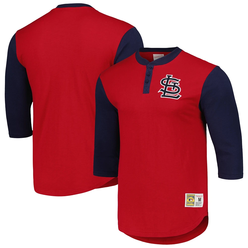 T-shirt à manches 3/4 Legendary Slub Henley Collection Cooperstown des Cardinals de Saint-Louis Mitchell & Ness rouge pour homme