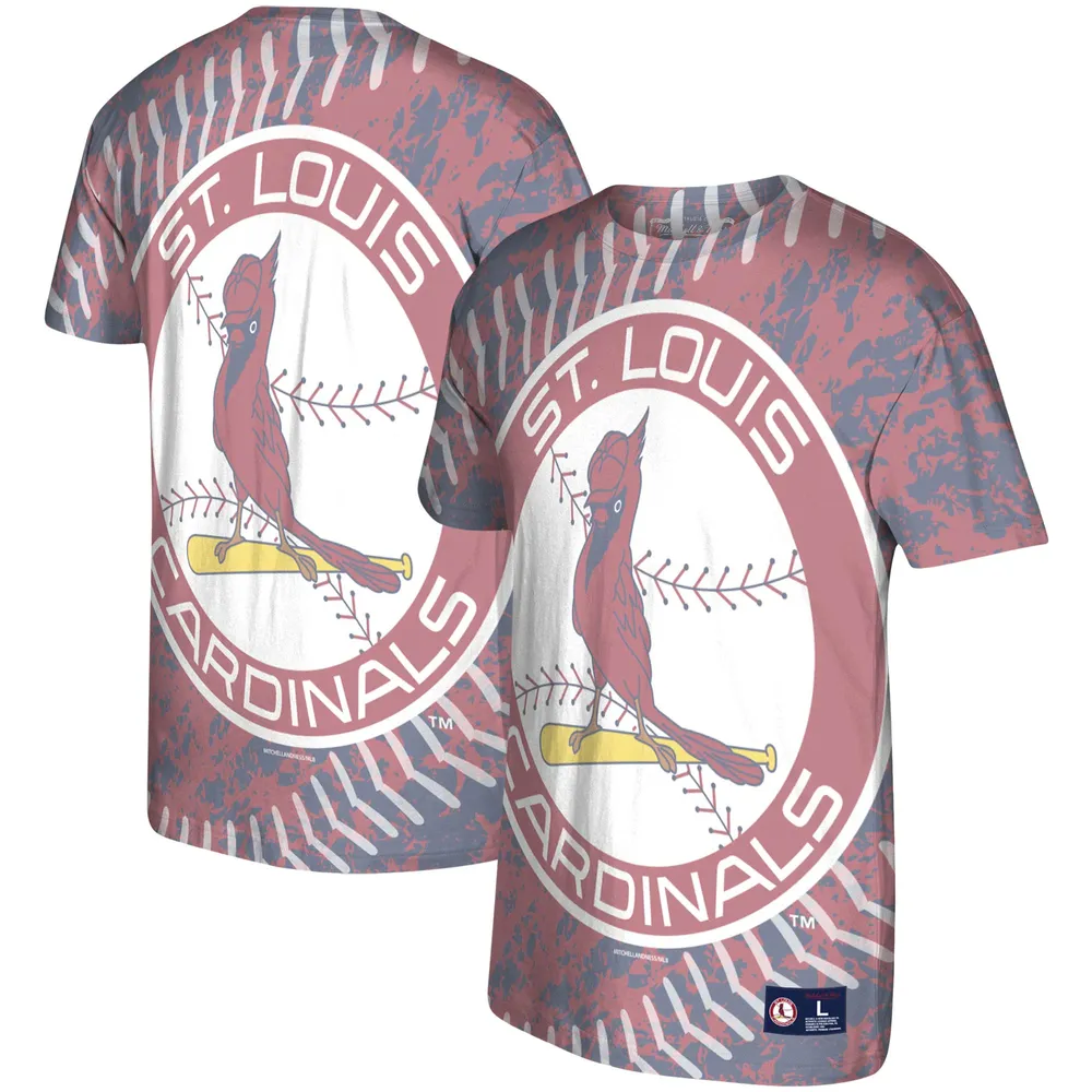 St Louis Cardinals Baseball T-Shirt Gray Blue Mitchell Ness Womens XXL Run  Small