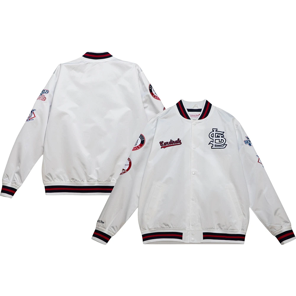 Veste universitaire en satin à boutons-pression pour hommes Mitchell & Ness White Cardinals de St. Louis City Collection