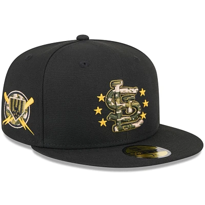 Casquette ajustée 59FIFTY pour la Journée des forces armées 2024 New Era noire hommes St. Louis Cardinals