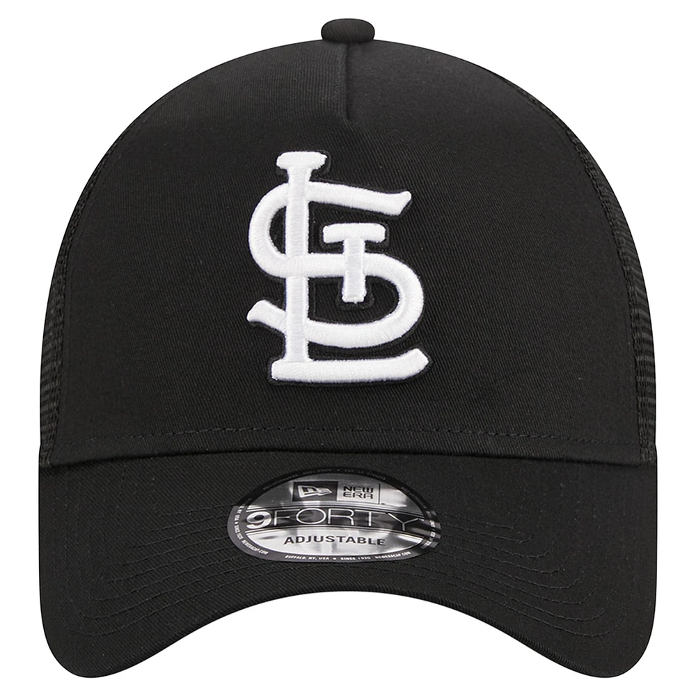 Casquette réglable noire St. Louis Cardinals A-Frame 9FORTY Trucker New Era pour hommes