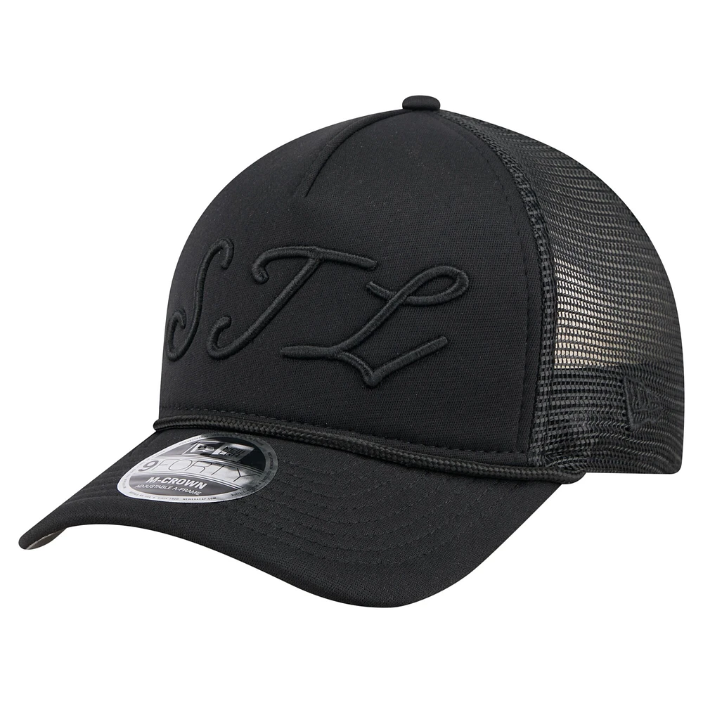 Men's New Era Black St. Louis Cardinals City Initial 9FORTY A-Frame M-Crown Adjustable Trucker Hat