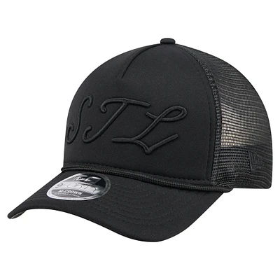 Men's New Era Black St. Louis Cardinals City Initial 9FORTY A-Frame M-Crown Adjustable Trucker Hat